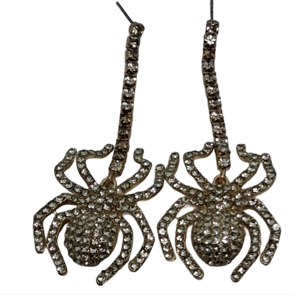 Piper K Crystal Spider Drop Earrings | Halloween Costume or Edgy Everyday - Picture 3 of 5